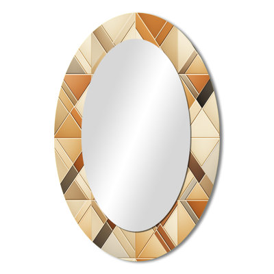 Beige And Brown Rustic Lattices Geometric - Beige Oval Wall Mirror Decor