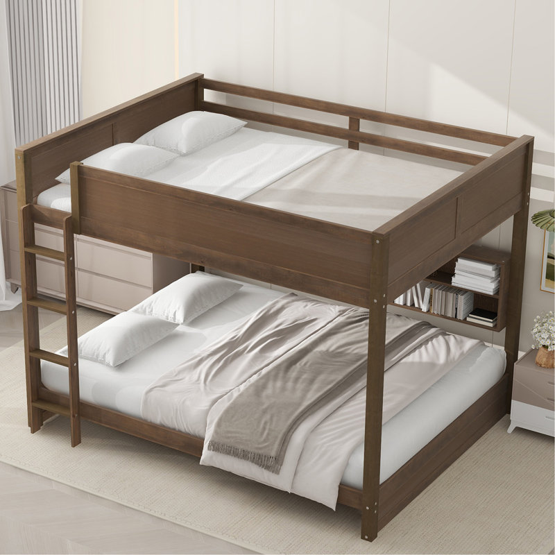 Lit superposé avec armoires de rangement et ports USB, Bois