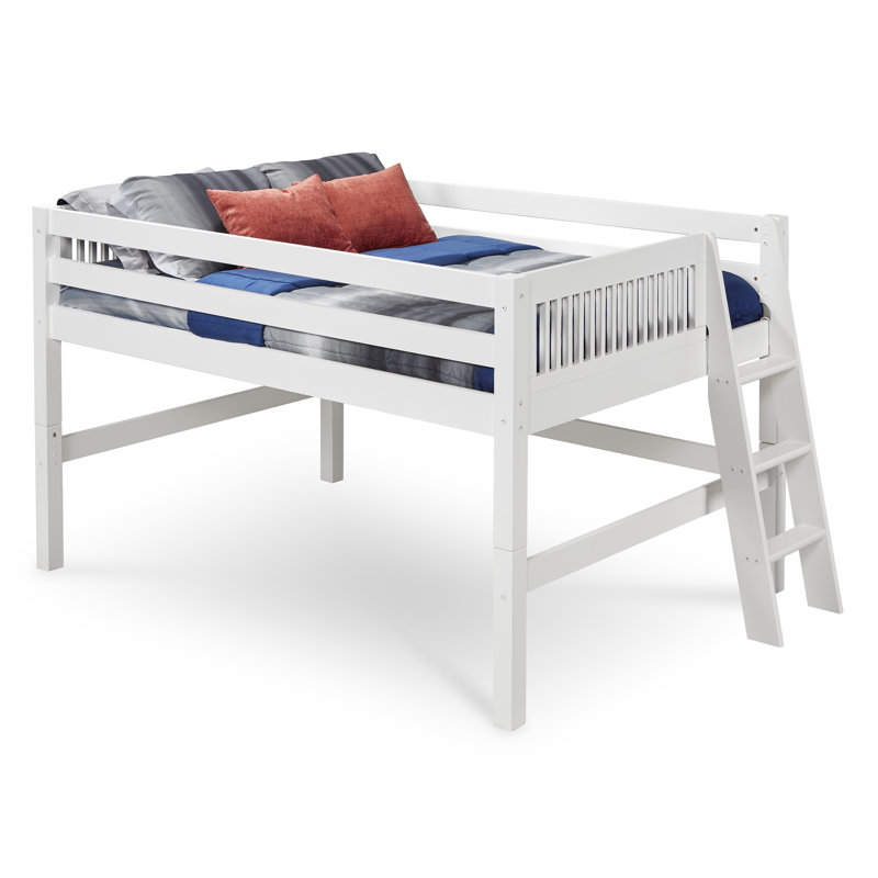 Lit mezzanine double en bois massif Fradin, Blanc