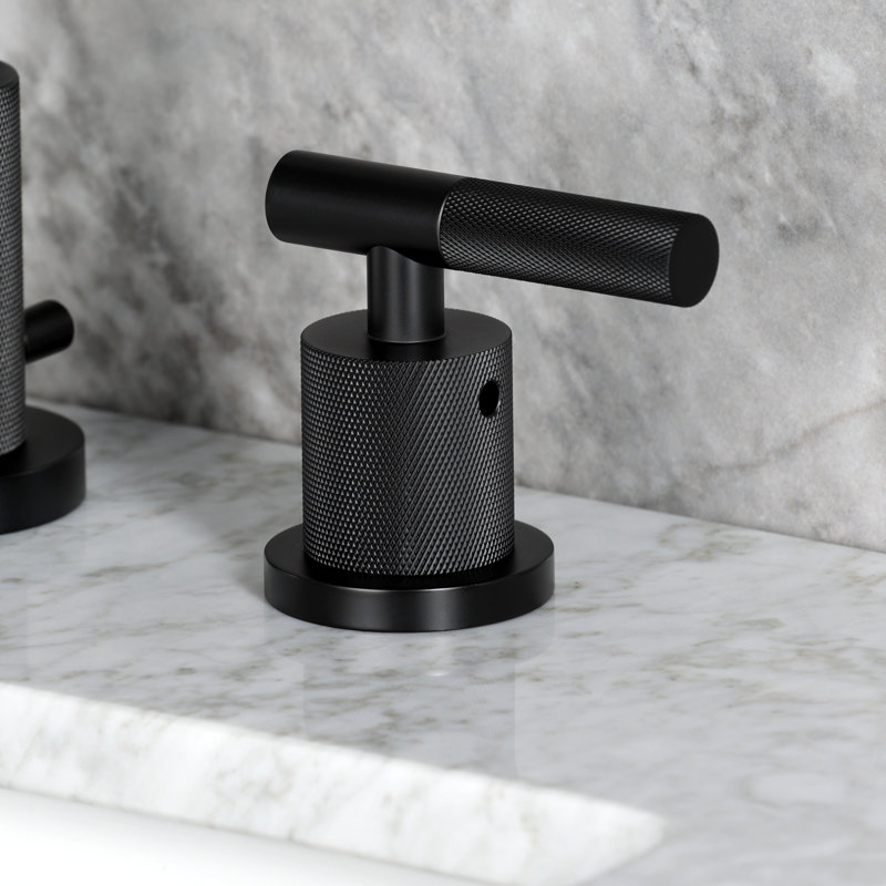 Robinet de salle de bain espacé à deux poignées à fixation sur le comptoir avec poignée moletée et bonde escamotable en laiton Kingston