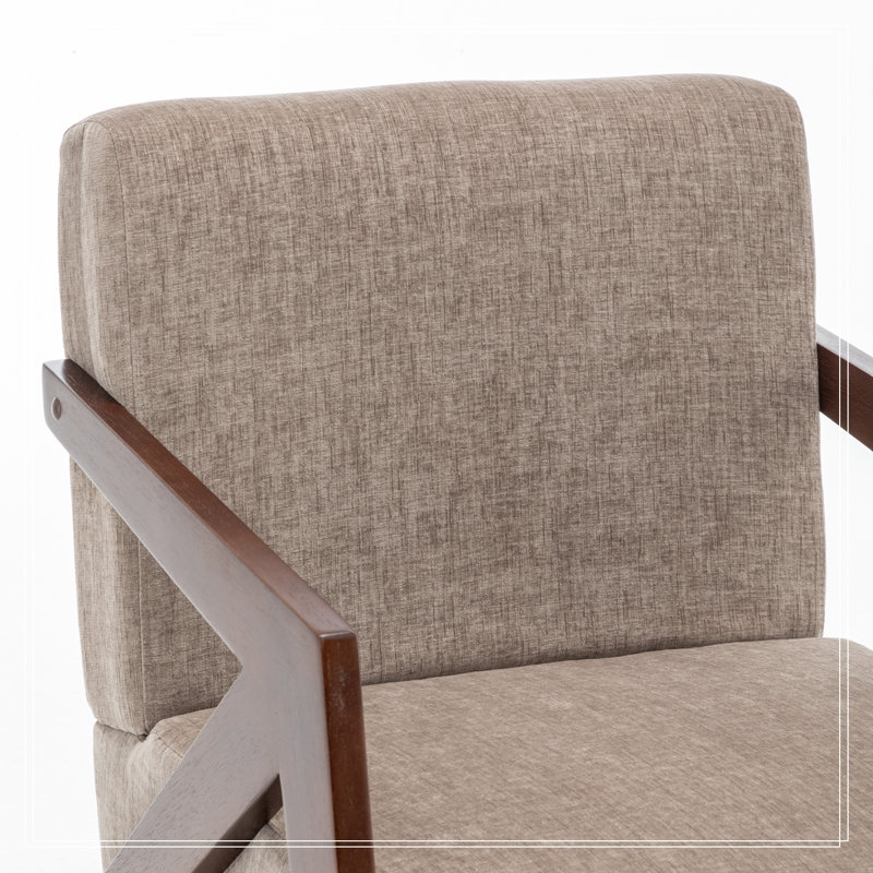 Fauteuil Nickelson recouvert de lin avec cadre en bois, Light Coffee