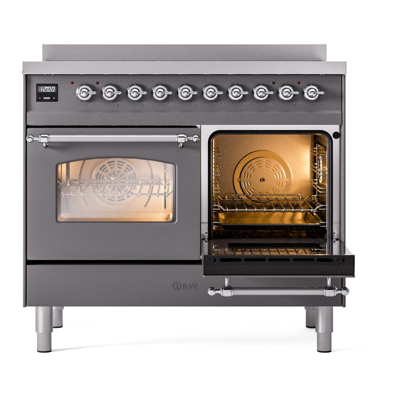 Cuisinière à induction 40 pouces avec 6 éléments à induction ILVE Nostalgie II Series (porte en verre), Graphite mat / chrome