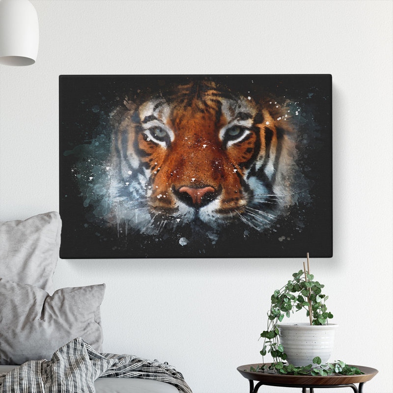 Tiger In The Blue - Wrapped Canvas Painting, 50cm H x 76cm W x 3cm D