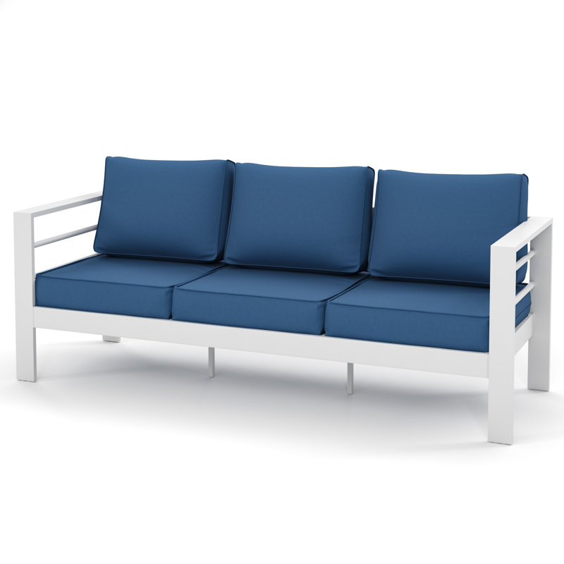 3-Person Aluminum Sofa With Cushion, Navy, White