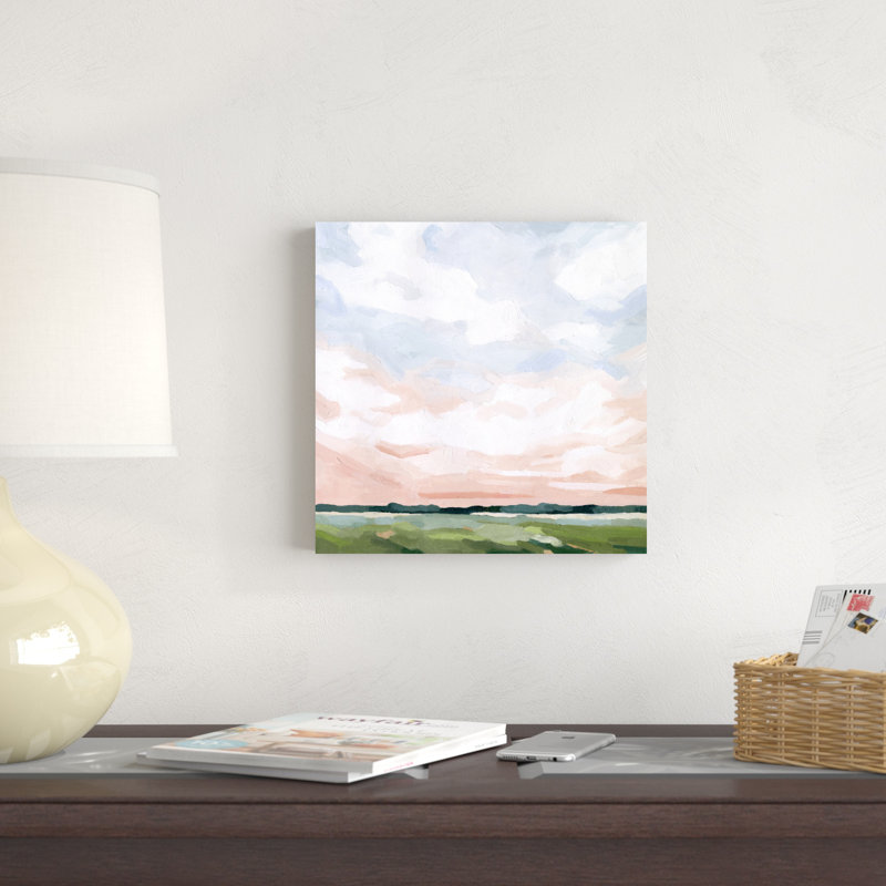 «Pink Morning Horizon II» par Emma Scarvey - peinture sur toile tendue, H 12 po x l 12 po