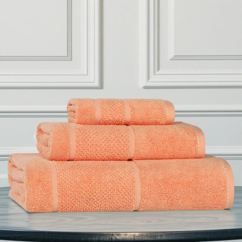 Mile Smart Twist Viscose Cotton Blend Medium Weight Solid Thick Border Towel Set, Peach