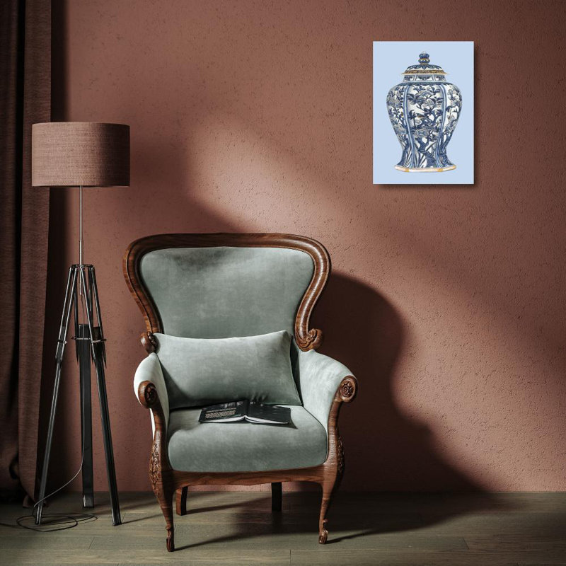 Art sur toile tendue Alcott Hill® Vision Studio, titré: Vase en porcelaine blanche et bleue I 123250Z, H 18 po x l 14 po