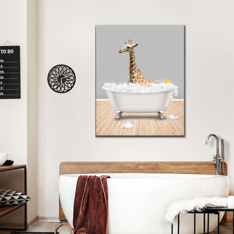 Impression sur toile, girafe et baignoire, H 45 po x l 36 po x P 1,25 po
