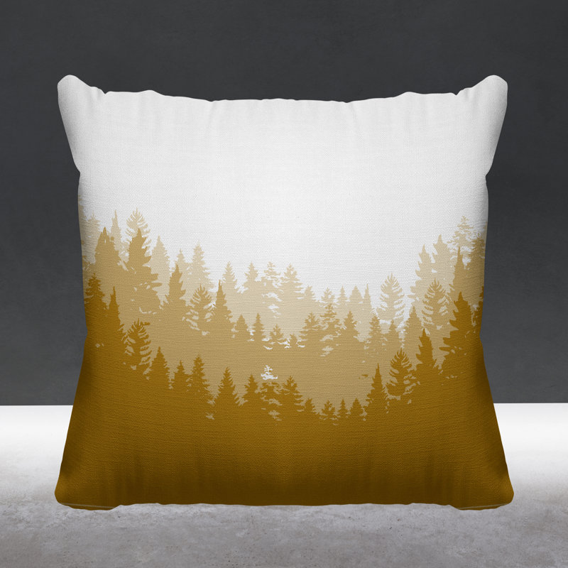 Coussin intérieur / extérieur Pine Trees Cabin, 19 po x 19 po, Jaune, Carré