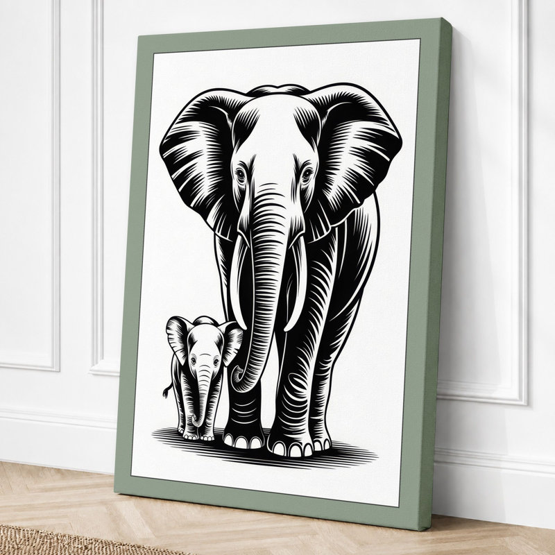 Mother And Calf Minimalist - Print, 30x20 - 76.2 x 50.8 cm, Sage Border
