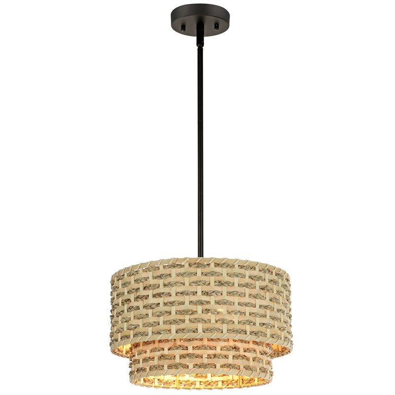 Amista 2 - Light Dimmable Drum Chandelier Natural Rattan Tiered Semi Flush Mount