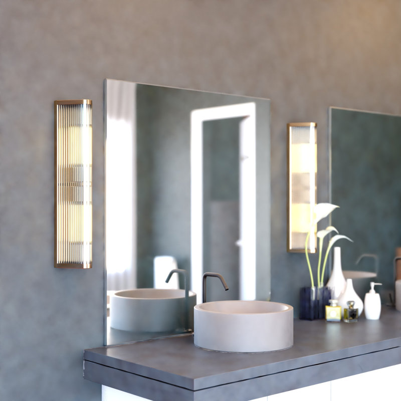 Barbier 2-Light 5.5 In. Wide X 22.25 In. Height Modern Contemporary Flush Wall Sconce With Clear Ribbed Glass Shade, Dimmable, LED Compatible, Metal Bathroom Vanity Lighting Fixture, Full Backplate, Vertical Or Horizontal Mount Bath Bar