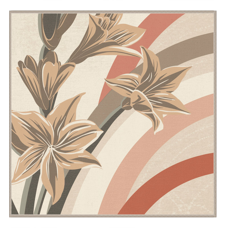 Tapis beige moelleux moelleux à motif éclectique Amaryllis, Carré 5 pi