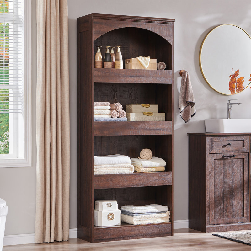 76" Tall Arched Bathroom Storage Cabinet,4-Tier Large Arched Bathroom Cabinet with 1PC Magnetic Lock Drawer & 3 Pull-Out Drawers