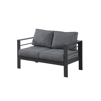 Canapé d'extérieur tout en aluminium pour 2 personnes toutes saisons, canapé de patio surdimensionné en métal avec assise profonde de 27,5 po et accoudoirs larges de 3,2 po, causeuse extérieure avec coussins en oléfine résistants aux intempéries pour la cour, le jardin et la terrasse