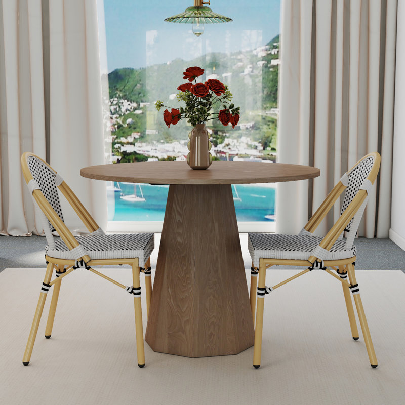 Altesa Round Dining Table Set, Mid Century Modern Small Round Dining Table Set, Brown/Black/White, 3 Pieces: Table, 2 Chairs
