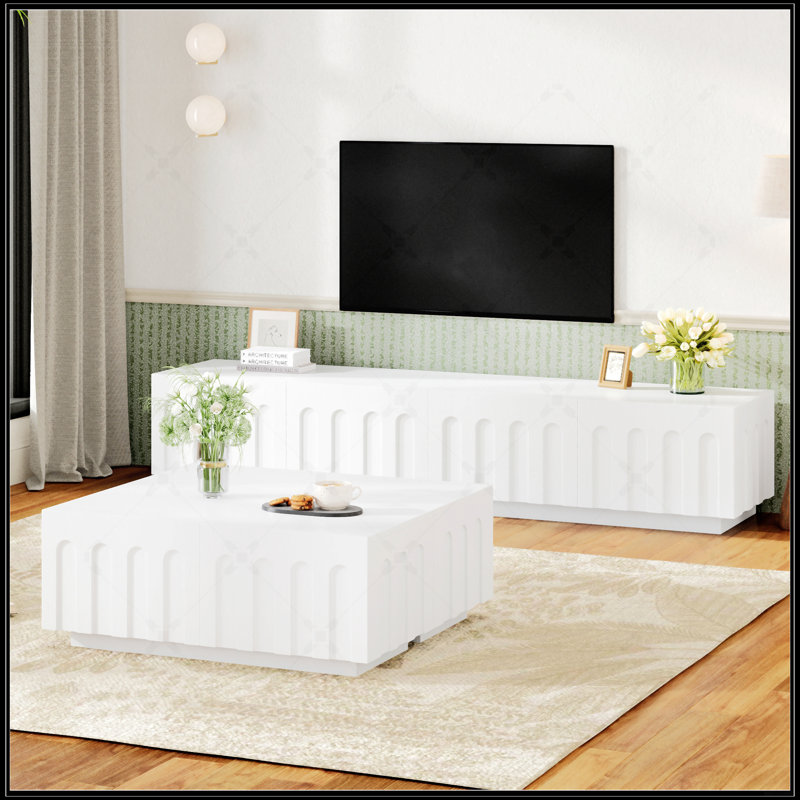 Ensemble de 2 meubles télé élégants et table basse, Blanc