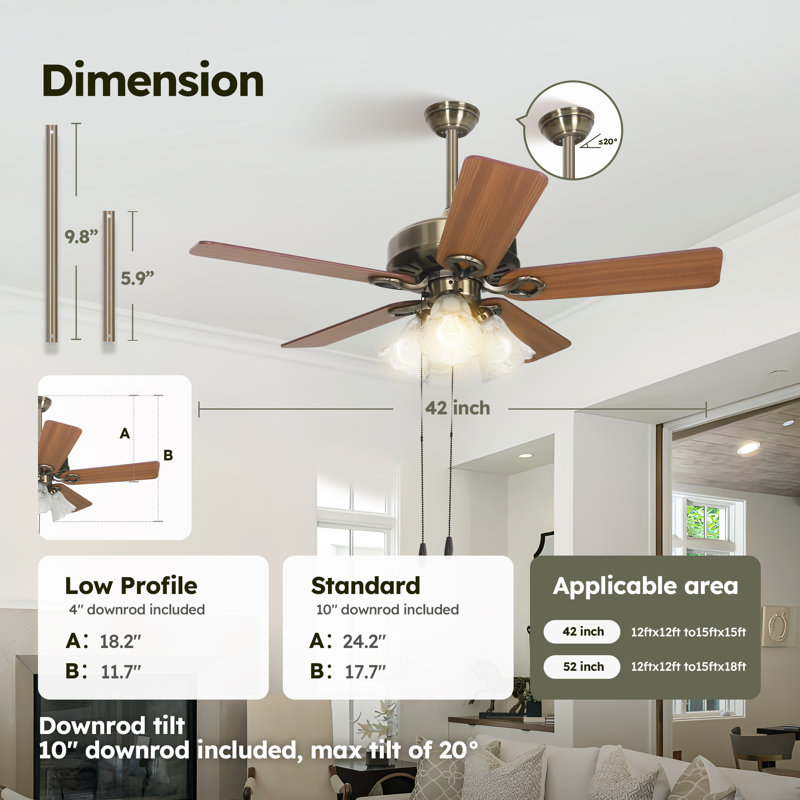 42 Inch Classical Ceiling Fans With Lights