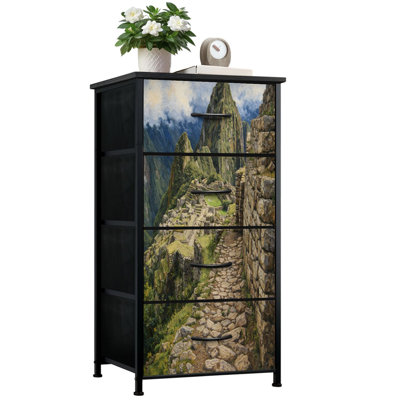 Commode pour chambre à coucher avec 4 tiroirs de rangement Commode en tissu Machu Pérou