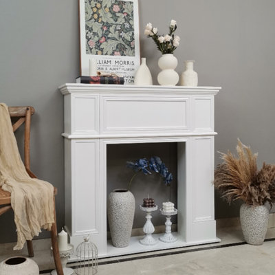 Beige Manufactured Wood Freestanding Fireplace