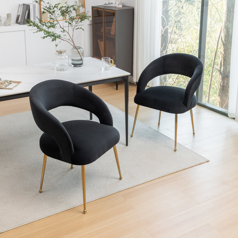 Chaise avec accoudoirs en velours Lokelani, Noir, 2