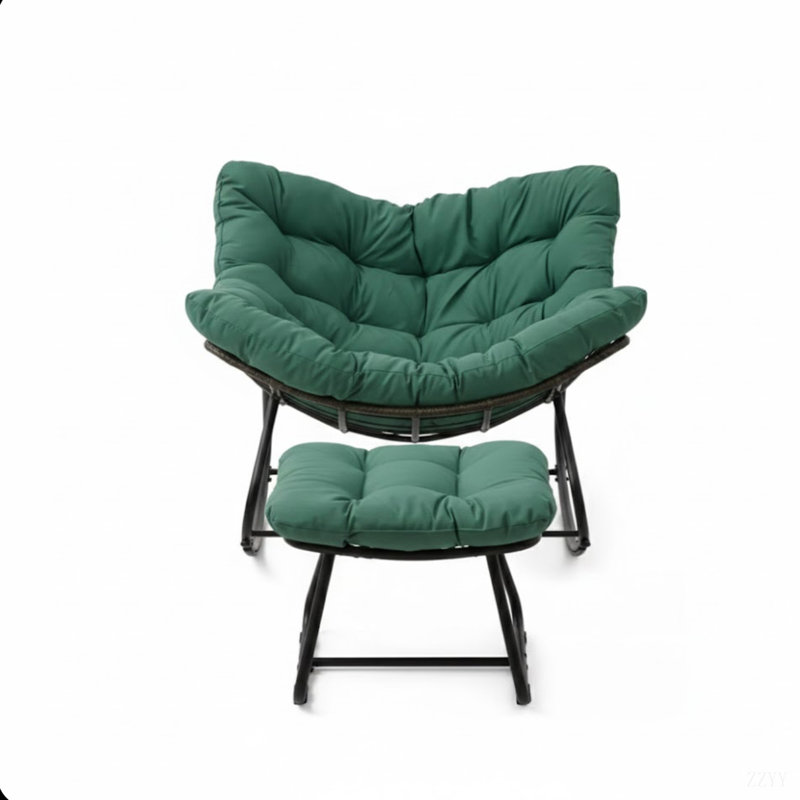 Chaise berçante avec repose-pieds, repose-pieds et coussins en osier toutes saisons, Vert