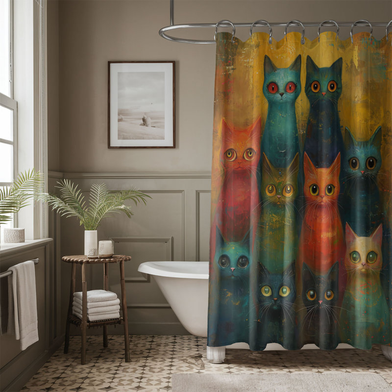 Rideau de douche standard 1 pièce Painterly Paws, H 74 po x l 71 po