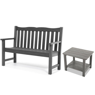 2-Piece Hips Outdoor Benches, 2-Person Garden Bench For Outdoors With Side Table, All-Weather Garden Bench With 800 Lbs Weight Capacity, Never Rot Or Fade