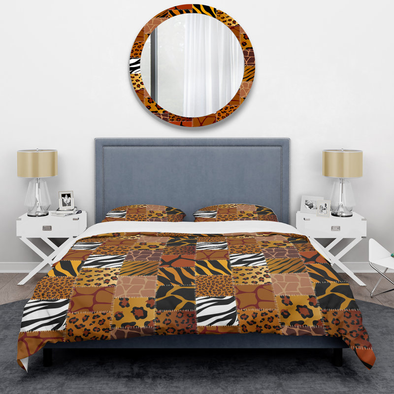 Ensemble de housse de couette en microfibre jaune / brun / noir 3 pièces
