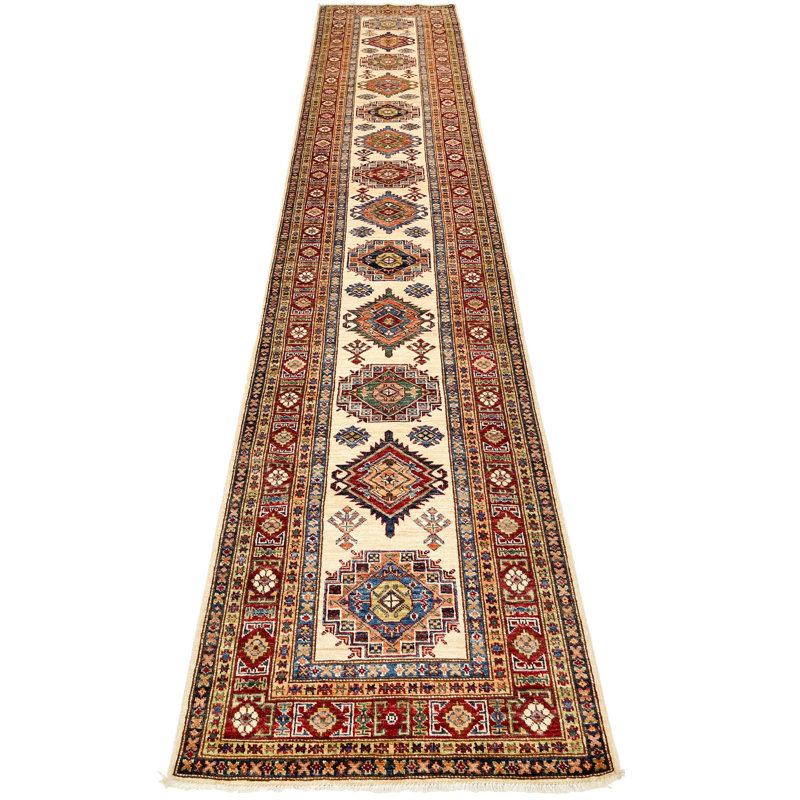 Tribal One-of-a-Kind 2'9'' x 13'6'' New Age Rectangle Wool Area Rug in Ivory and Red