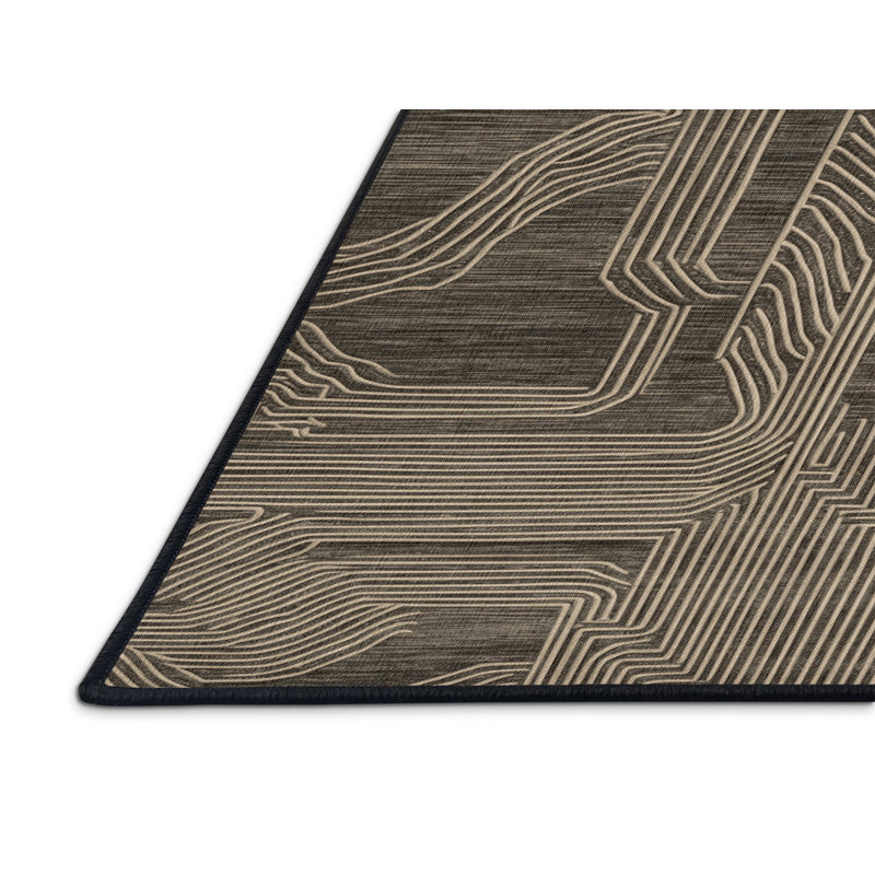 Tapis art déco brun lavable à la machine, Rectangle 6 pi x 9 pi