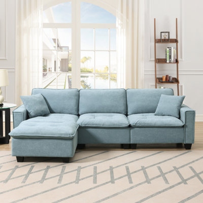 Convertible Sectional Sofa,L-Shaped Reversible Couch Set With Free Pillows,Seat Suede Velvet Sleeper Sofa With Ottoman  ,Apartment,Office,