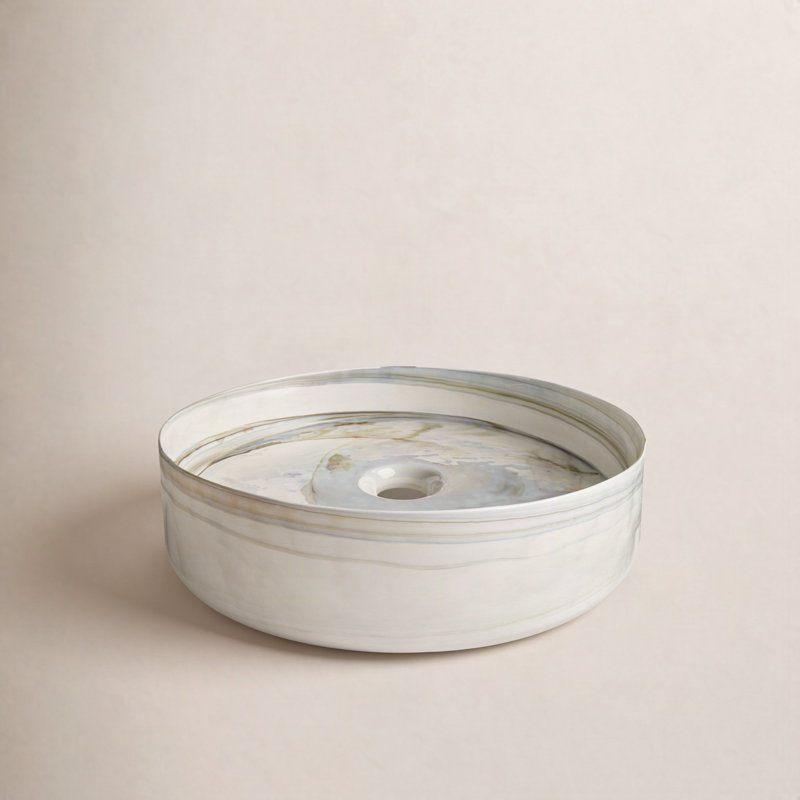 Murano Glass Circular Vessel Bathroom Sink, Abalone