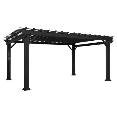 Backyard Discovery Stratford 16' x 12' Traditional Galvanized Steel Outdoor Patio Pergola Kit with Shade Sail Canopy and PowerPort