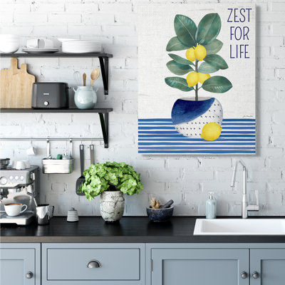 Zest for Life Lemon Plant Blue Stripes par Jennifer Pugh - impression