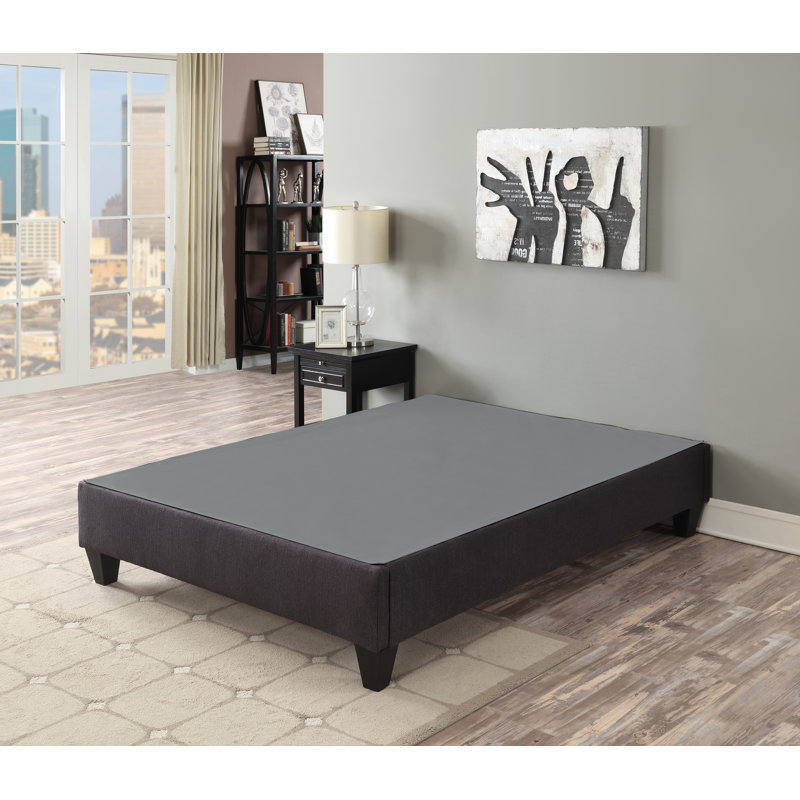 Structure de lit tapissier très bas avec tête de lit Amero, Très grand, Gris
