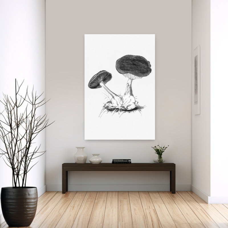 Affiche murale rétro vintage en noir et blanc représentant un champignon en toile violette., 60" H x 40" W