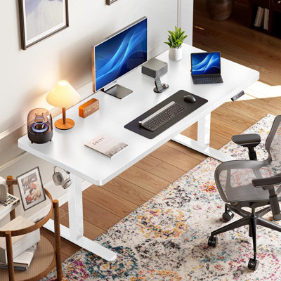 71 X 30 Inch Electric Standing Desk With Brushless Motor, Large Height Adjustable Table, 4 Memory Presets, T-Shaped Frame For Home Office, White