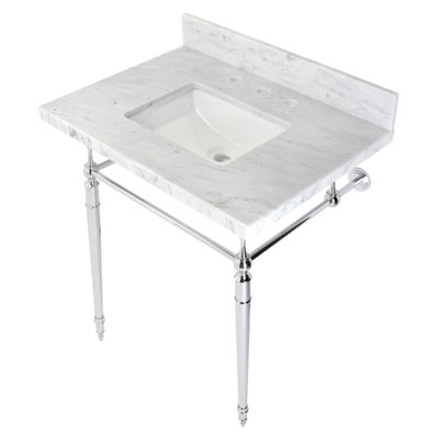 Kingston Brass Edwardian 30-Inch Carrara Marble Console Sink with Brass Legs (8-Inch, 3-Hole)