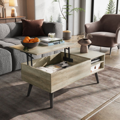 Table basse à plateau relevable avec rangement Eoghan, tables basses modernes avec tablette réglable, table basse carrée en bois de salon