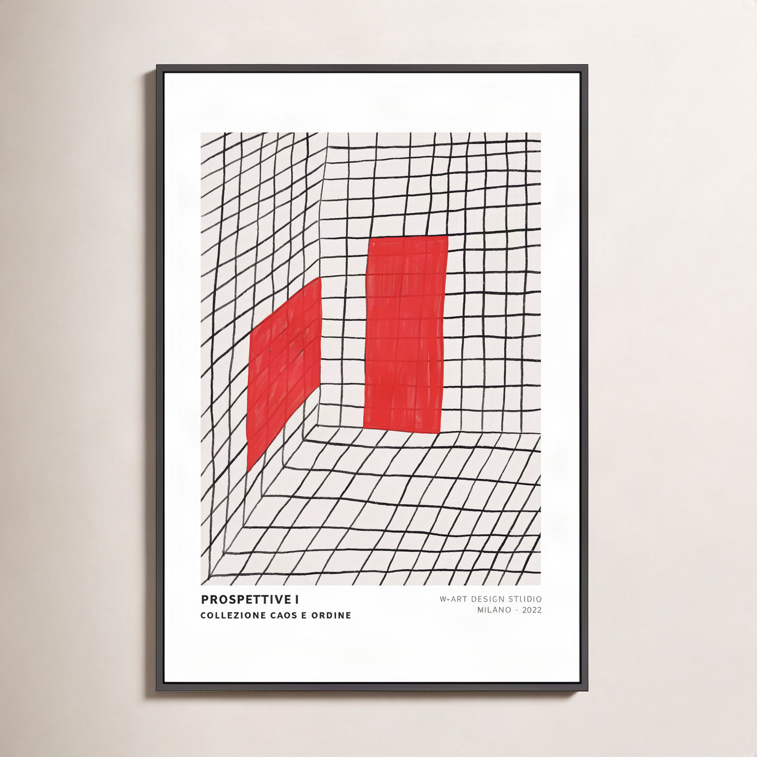Red Perspective by Romina Gadler, 38" H x 26.5" W x 1.25" D, Black Framed Canvas