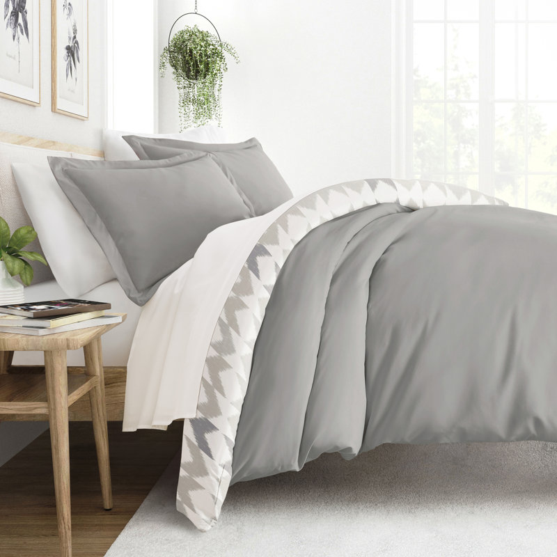 Gray Chevron Twin XL Reversible Microfiber Duvet Cover Set