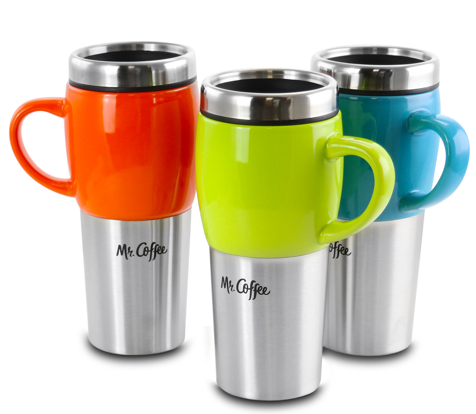 Mr. Coffee 14 oz. Stoneware Assorted Travel Mugs, Set of 3