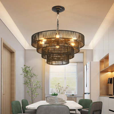 20" Retro Four-Layer Black Tiered Bohemian Ceiling Pendant Chandelier (Bulbs Not Included)