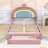 Velvet Upholstered Platform Bed with Rainbow Design Headboard and 2 Drawers-570422556
