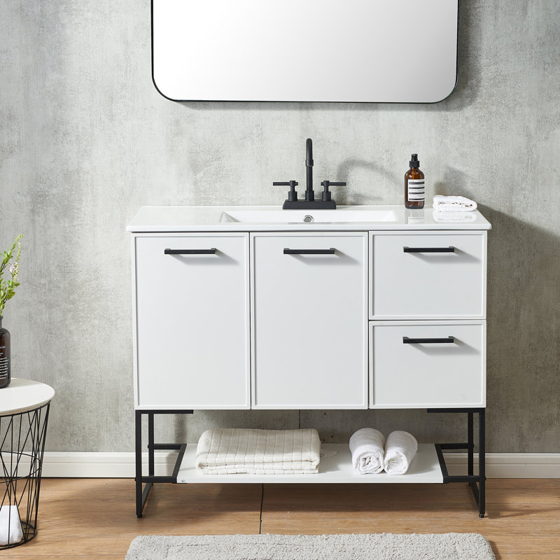 Ensemble de meuble-lavabo moderne simple autoportant 2 portes et 2 tiroirs 40 po Nethuki