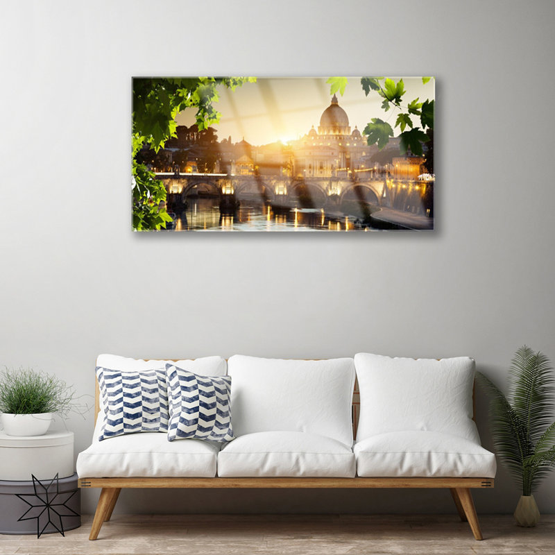 Architecture Bridge City Leaves - No Frame Print on Glass