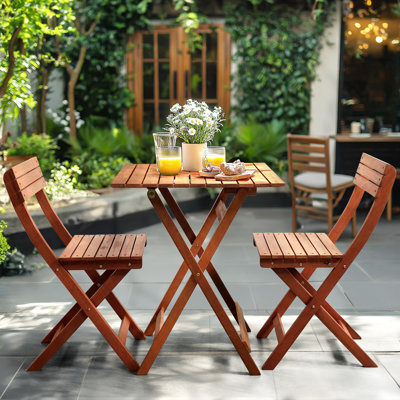 Ensemble bistro 3 pièces d'extérieur pliant - Mobilier de patio en bois d'eucalyptus compact avec finition résistante aux intempéries et chaises lourdes