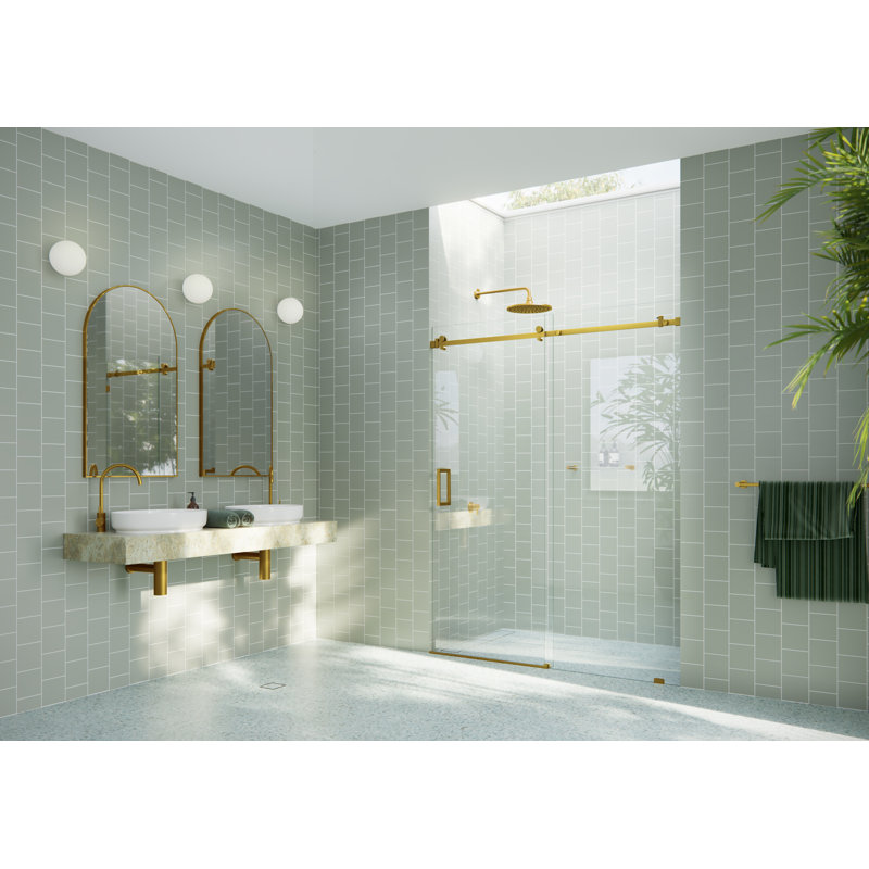 Astro 56 - 60 in. x 78 in. Fully Frameless Glass Sliding Shower Door, Satin Brass