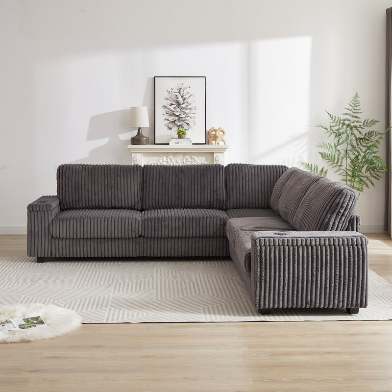 Canapé modulaire en velours côtelé avec rangement et ports USB Daoudiate, Gris foncé